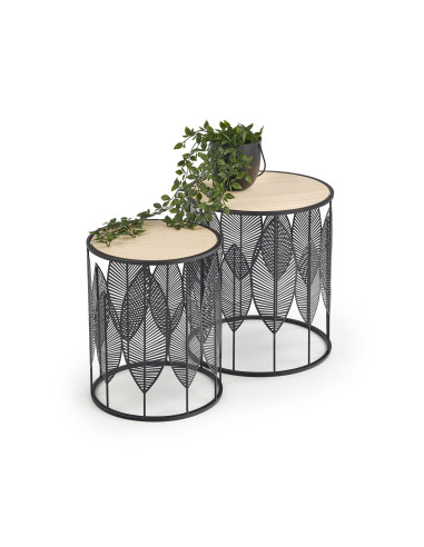 Zestaw 2 ław ANDRADE naturalny / czarny