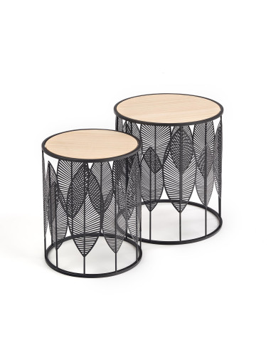 Zestaw 2 ław ANDRADE naturalny / czarny