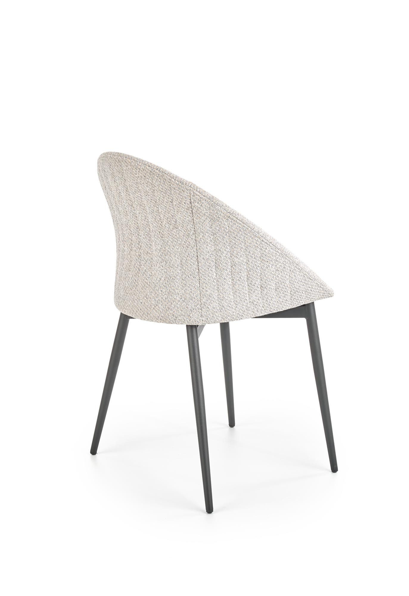 Wymiarowanie jasnopopielatego krzesła kubełkowego K357 – widok z boku.