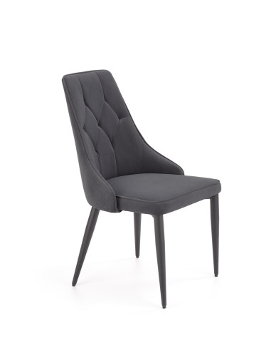 K365 Krzesło Pikowane Popielate VELVET, Czarne Nóżki - Stylowy Wzór