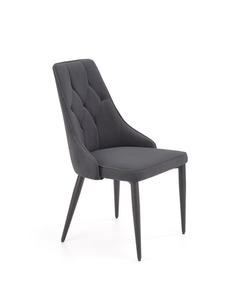 K365 Krzesło Pikowane Popielate VELVET, Czarne Nóżki - Stylowy Wzór