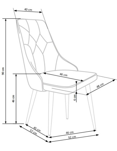 K365 Krzesło Pikowane Popielate VELVET, Czarne Nóżki - Stylowy Wzór