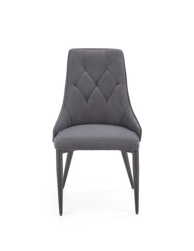 K365 Krzesło Pikowane Popielate VELVET, Czarne Nóżki - Stylowy Wzór