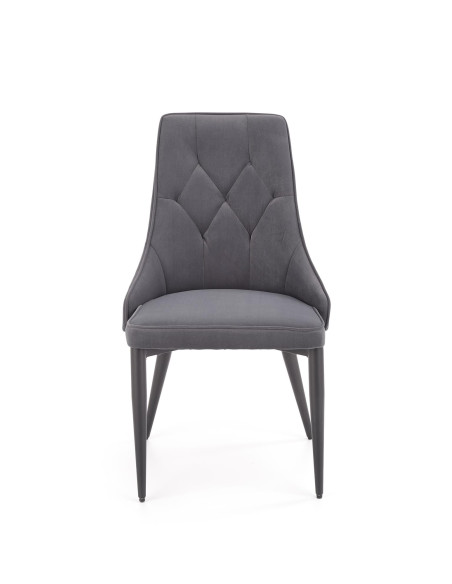 K365 Krzesło Pikowane Popielate VELVET, Czarne Nóżki - Stylowy Wzór