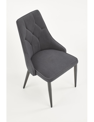 K365 Krzesło Pikowane Popielate VELVET, Czarne Nóżki - Stylowy Wzór