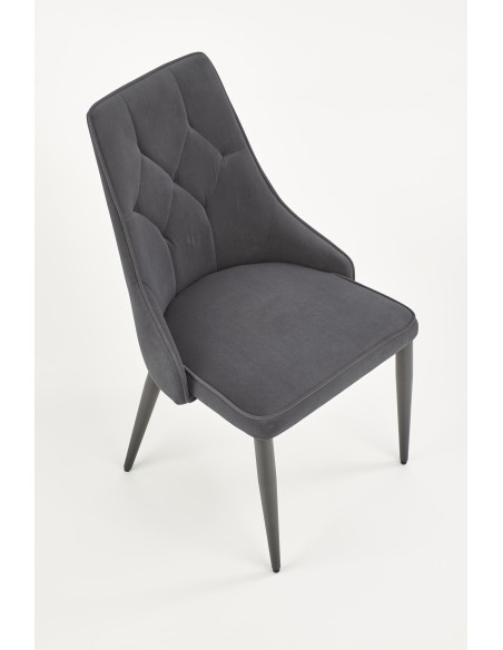 K365 Krzesło Pikowane Popielate VELVET, Czarne Nóżki - Stylowy Wzór