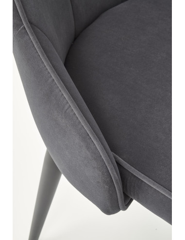 K365 Krzesło Pikowane Popielate VELVET, Czarne Nóżki - Stylowy Wzór