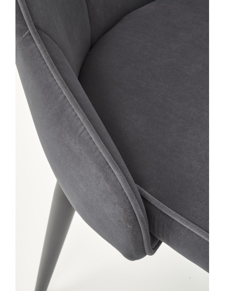 K365 Krzesło Pikowane Popielate VELVET, Czarne Nóżki - Stylowy Wzór