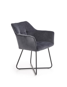 K377 Krzesło Popielate VELVET /Stal Czarna - Pikowane Wygodne Oparcie