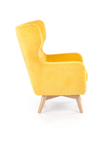 MARVEL Fotel Wypoczynkowy USZAK Pikowany Żółty Velvet - Komfortowy Relaks