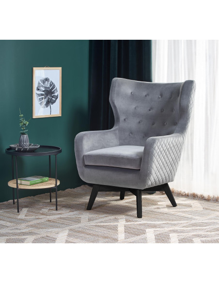 MARVEL Fotel Wypoczynkowy USZAK Popielaty Velvet - Odcienie Szarości