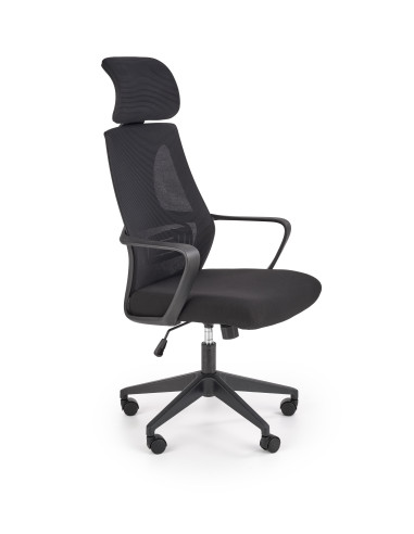 VALDEZ Fotel Biurowy Czarny z Regulowanym Zagłówkiem - Ergonomiczny