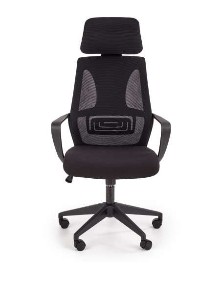 VALDEZ Fotel Biurowy Czarny z Regulowanym Zagłówkiem - Ergonomiczny