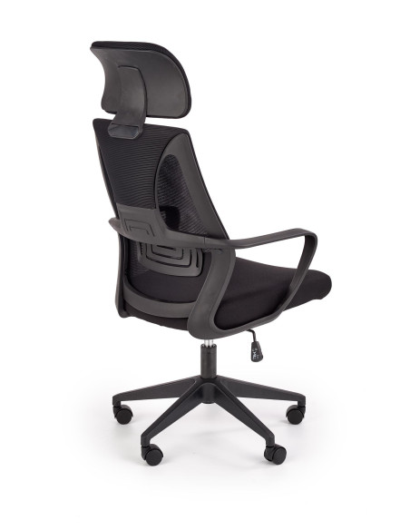 VALDEZ Fotel Biurowy Czarny z Regulowanym Zagłówkiem - Ergonomiczny