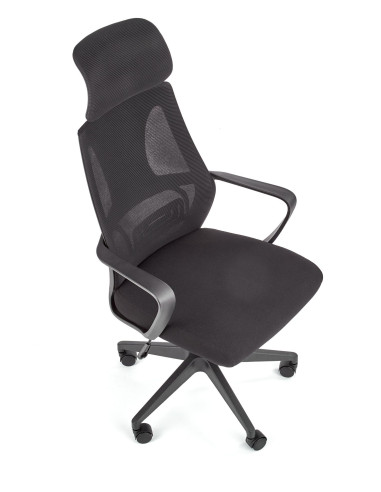 VALDEZ Fotel Biurowy Czarny z Regulowanym Zagłówkiem - Ergonomiczny