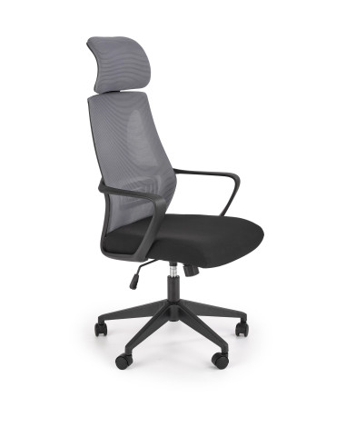 VALDEZ Fotel Biurowy Popiel/Czarny z Regulowanym Zagłówkiem - Ergonomiczny