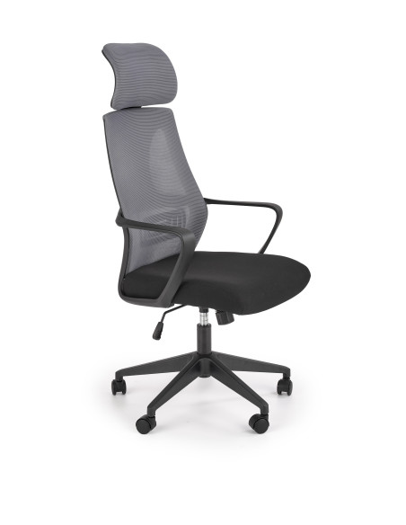 VALDEZ Fotel Biurowy Popiel/Czarny z Regulowanym Zagłówkiem - Ergonomiczny