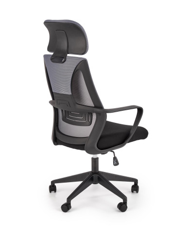 VALDEZ Fotel Biurowy Popiel/Czarny z Regulowanym Zagłówkiem - Ergonomiczny