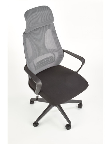 VALDEZ Fotel Biurowy Popiel/Czarny z Regulowanym Zagłówkiem - Ergonomiczny