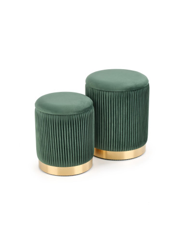 MONTY Zestaw 2 Puf Ciemnozielony VELVET/ Złota Podstawa Dodająca Szyku
