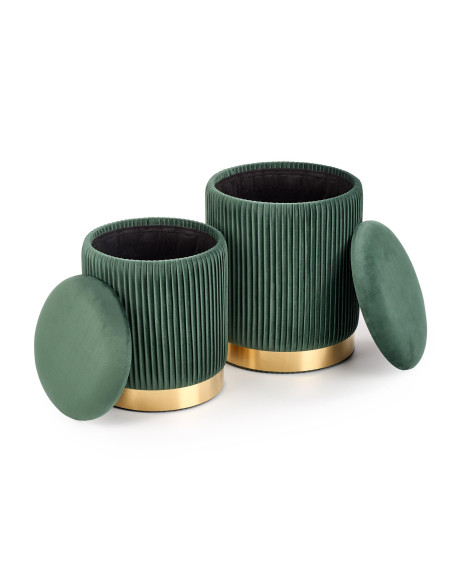 MONTY Zestaw 2 Puf Ciemnozielony VELVET/ Złota Podstawa Dodająca Szyku