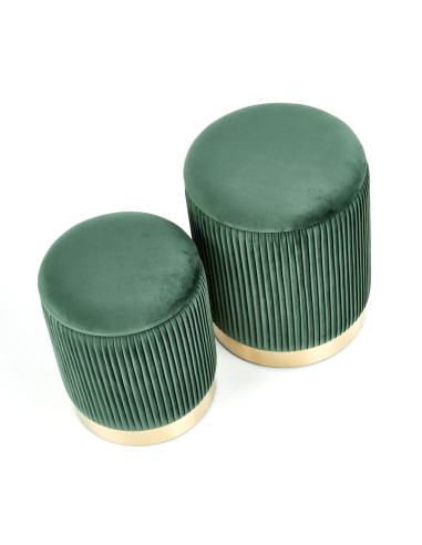 MONTY Zestaw 2 Puf Ciemnozielony VELVET/ Złota Podstawa Dodająca Szyku