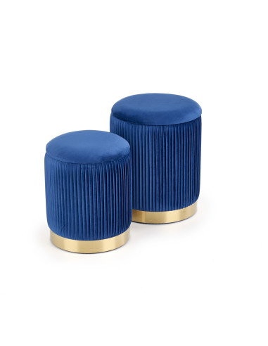 MONTY Zestaw 2 Puf Granatowy VELVET/ Złota Podstawa Dodająca Szyku