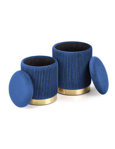 MONTY Zestaw 2 Puf Granatowy VELVET/ Złota Podstawa Dodająca Szyku