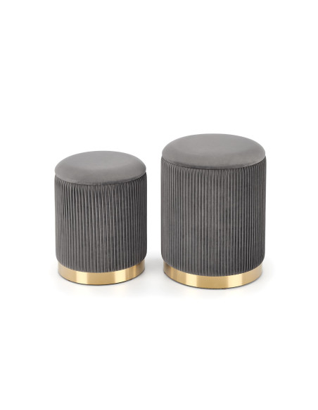 MONTY Zestaw 2 Puf Popielaty VELVET/ Złota Podstawa Dodająca Szyku