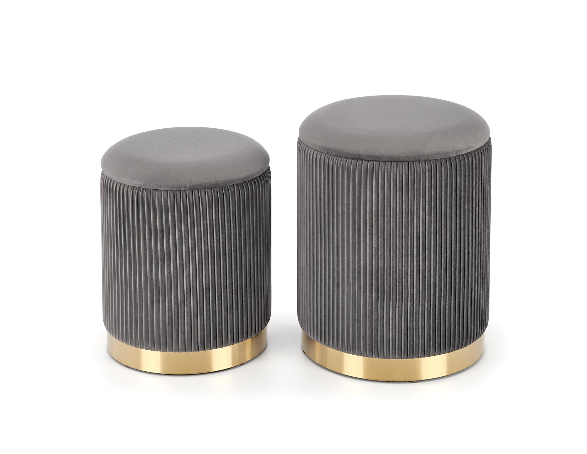 MONTY zestaw 2 puf Velvet popiel złoty – widok z przodu.