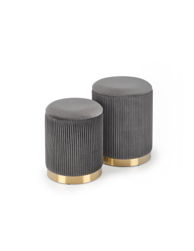 MONTY Zestaw 2 Puf Popielaty VELVET/ Złota Podstawa Dodająca Szyku