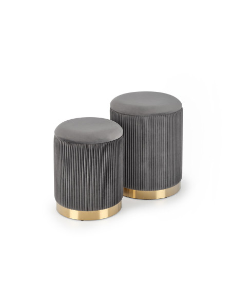 MONTY Zestaw 2 Puf Popielaty VELVET/ Złota Podstawa Dodająca Szyku