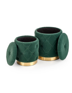 POLLY Zestaw 2 Puf Pikowanych Ciemno Zielony VELVET / Elegancka Złota Noga 2