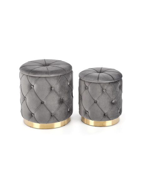 Zestaw 2 puf DAVE tkanina VELVET popiel / złoty