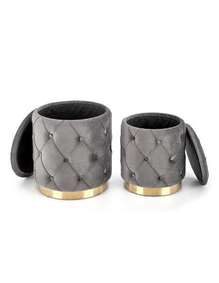 Zestaw 2 puf DAVE tkanina VELVET popiel / złoty