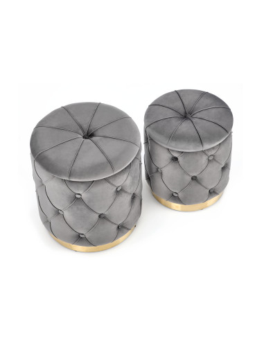 Zestaw 2 puf DAVE tkanina VELVET popiel / złoty