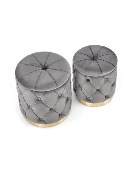 Zestaw 2 puf DAVE tkanina VELVET popiel / złoty
