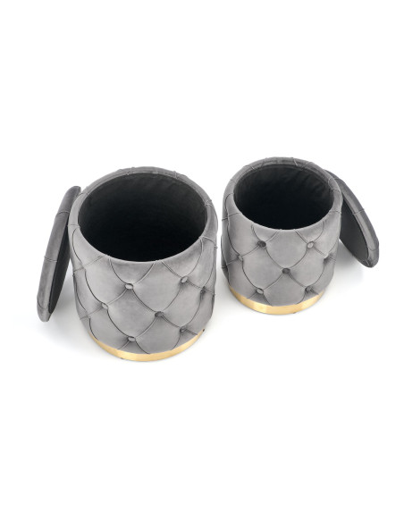 Zestaw 2 puf DAVE tkanina VELVET popiel / złoty