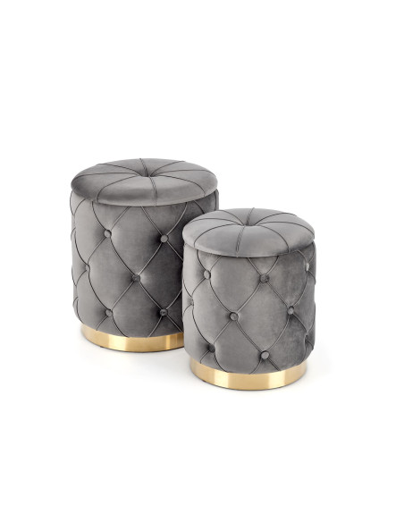 Zestaw 2 puf DAVE tkanina VELVET popiel / złoty