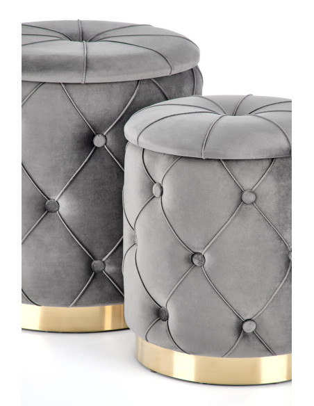 Zestaw 2 puf DAVE tkanina VELVET popiel / złoty