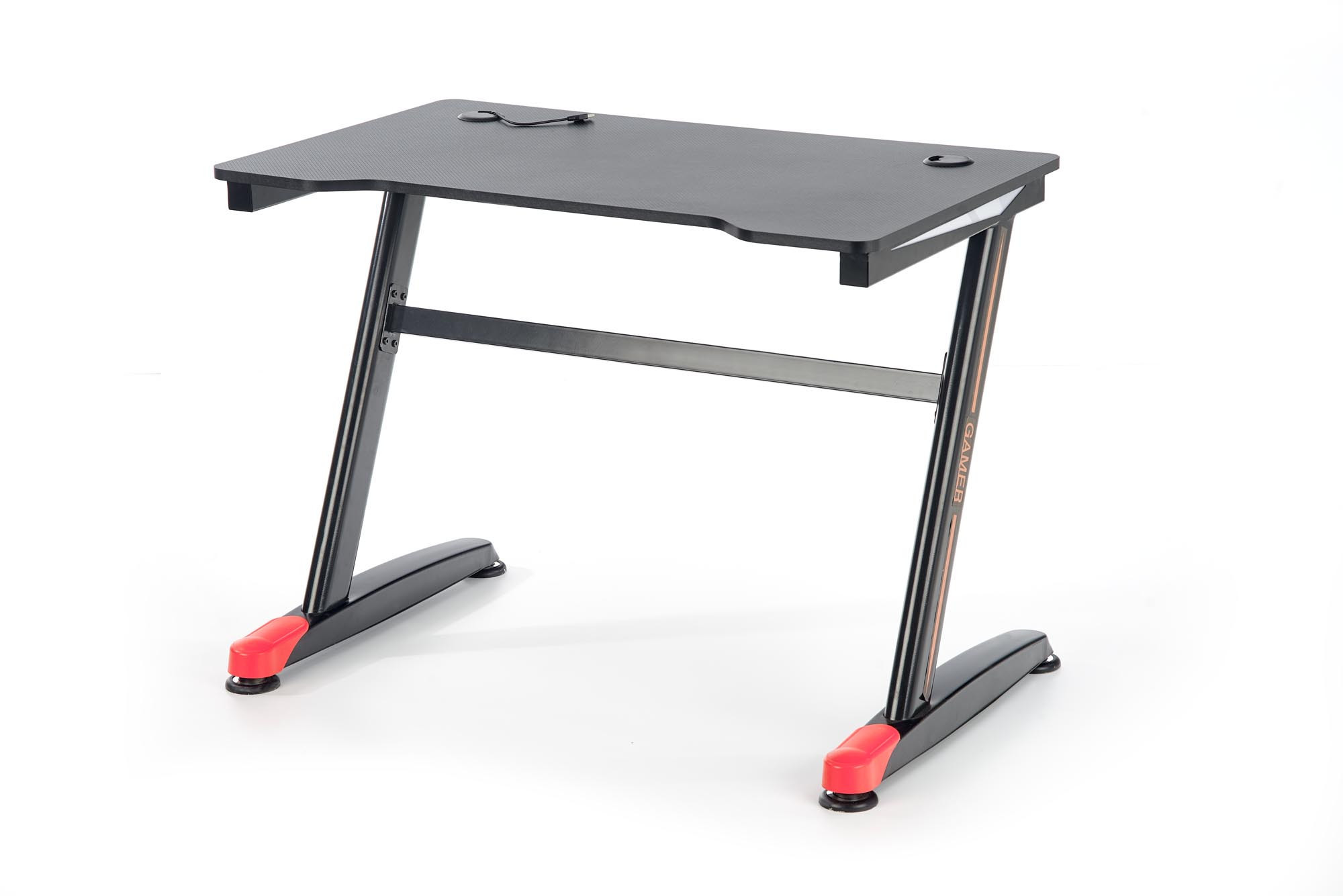 Biurko gamingowe B40 czarno-czerwone z LED – widok z przodu