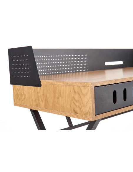 B43 Biurko 110/51/90 cm z Półką Dąb Złoty/Czarny - Praktyczna Elegancja