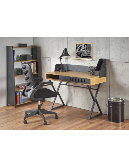 B43 Biurko 110/51/90 cm z Półką Dąb Złoty/Czarny - Praktyczna Elegancja