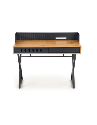 B43 Biurko 110/51/90 cm z Półką Dąb Złoty/Czarny - Praktyczna Elegancja