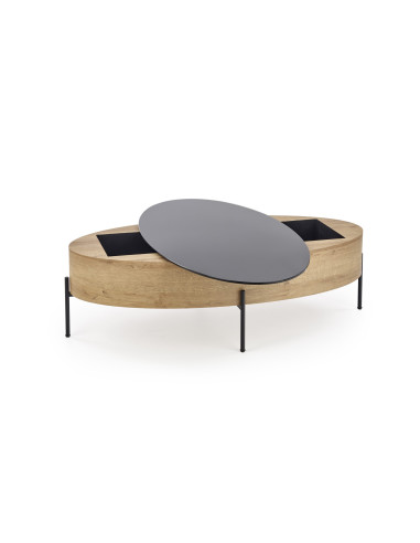 ZENGA Ława Szklana z Pojemnikiem 120x60cm Dąb Złoty/Czarny - Wygoda i Styl