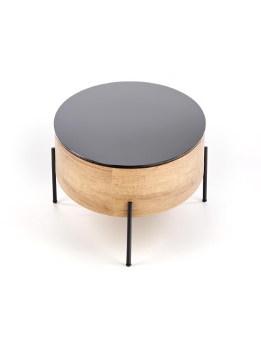 ZENGA Ława Szklana z Pojemnikiem 120x60cm Dąb Złoty/Czarny - Wygoda i Styl