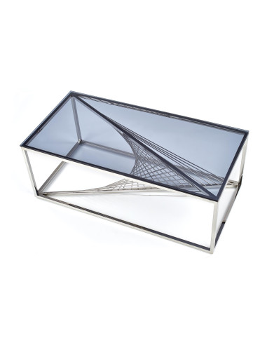 INFINITY Ława Glamour 120/60 cm Szkło Dymione/Stelaż Srebrny - Harmonia i Styl