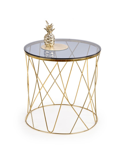 SELENA Szklana Okrągła Ława Stelaż Złoty Połysk Fi55cm - Luksus i Styl