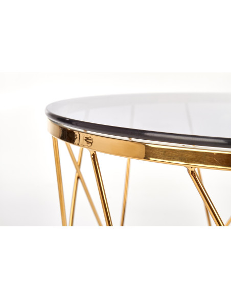 SELENA Szklana Okrągła Ława Stelaż Złoty Połysk Fi55cm - Luksus i Styl