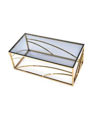 UNIVERSE Ława Glamour 120/60/45 cm Szkło Dymione / Unikalny Złoty Stelaż